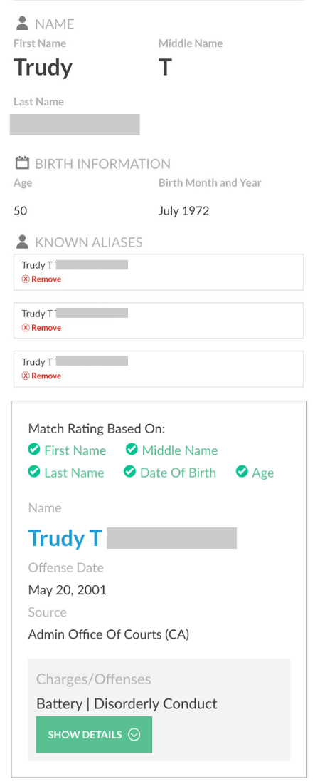 Police Record Sample